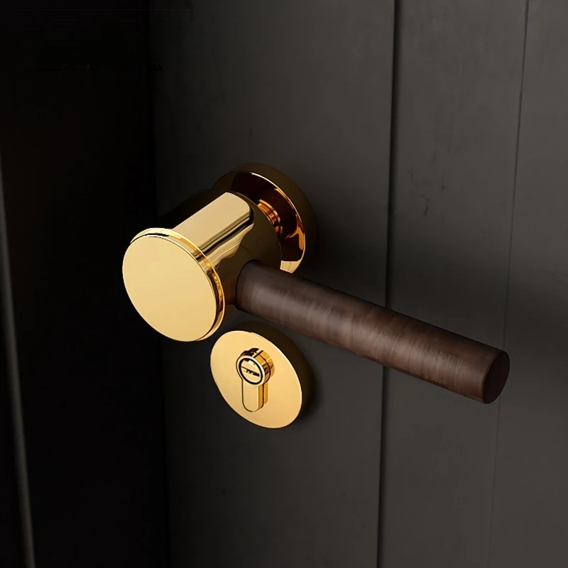 New style retro door handle magnetic suction silent room door lock handle black walnut wood original solid wood door lock