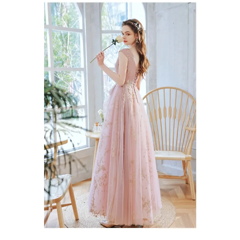 Robe de soirée en maille brodée pour femmes, à reflets, à la mode, Slim, élégante, longue, pour Banquet, usage quotidien, rose, nouvelle collection 2026