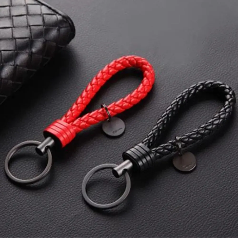 2Pcs/Set PU Leather Braided Woven Rope Keychain DIY Bag Pendant Key Chain Holder Key Car Trinket Keyring Men Women Gift Jewelry