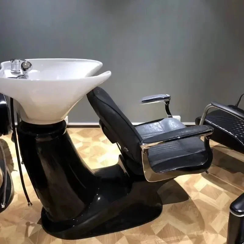 

High-End Sitting Barber Shampoo Chair Hair Dedicated Ceramic Deep Basin Bed High-End Flush Sitting Shampoo Chair