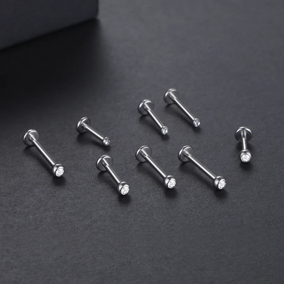 16G 14G Titanium Internally Threaded Labret Lip Monore Ring Gem Earrings Stud Ear Cartilage Tragus Piercing Jewelry for Women