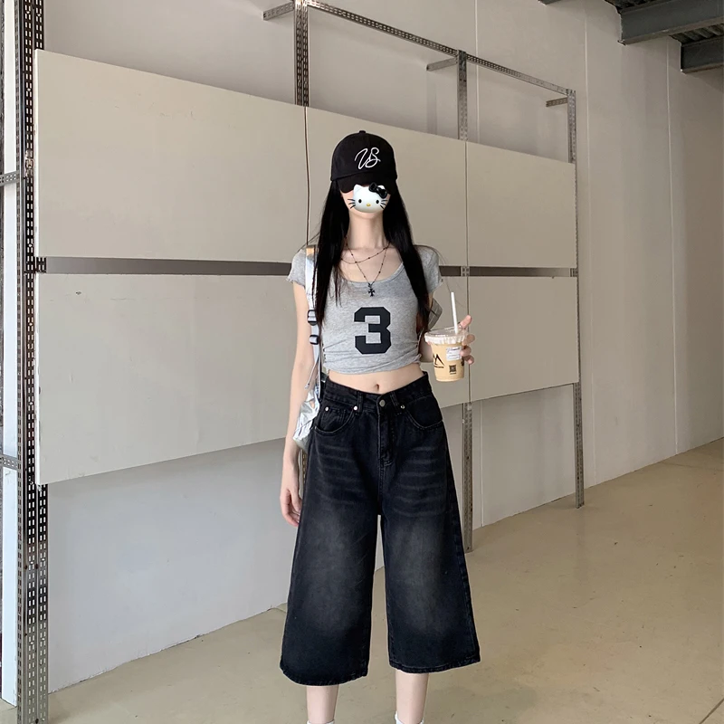 

Vintage Washed High Waist Casual Jeans Women Summer Loose Wide Leg Trousers Straight Seven Trousers