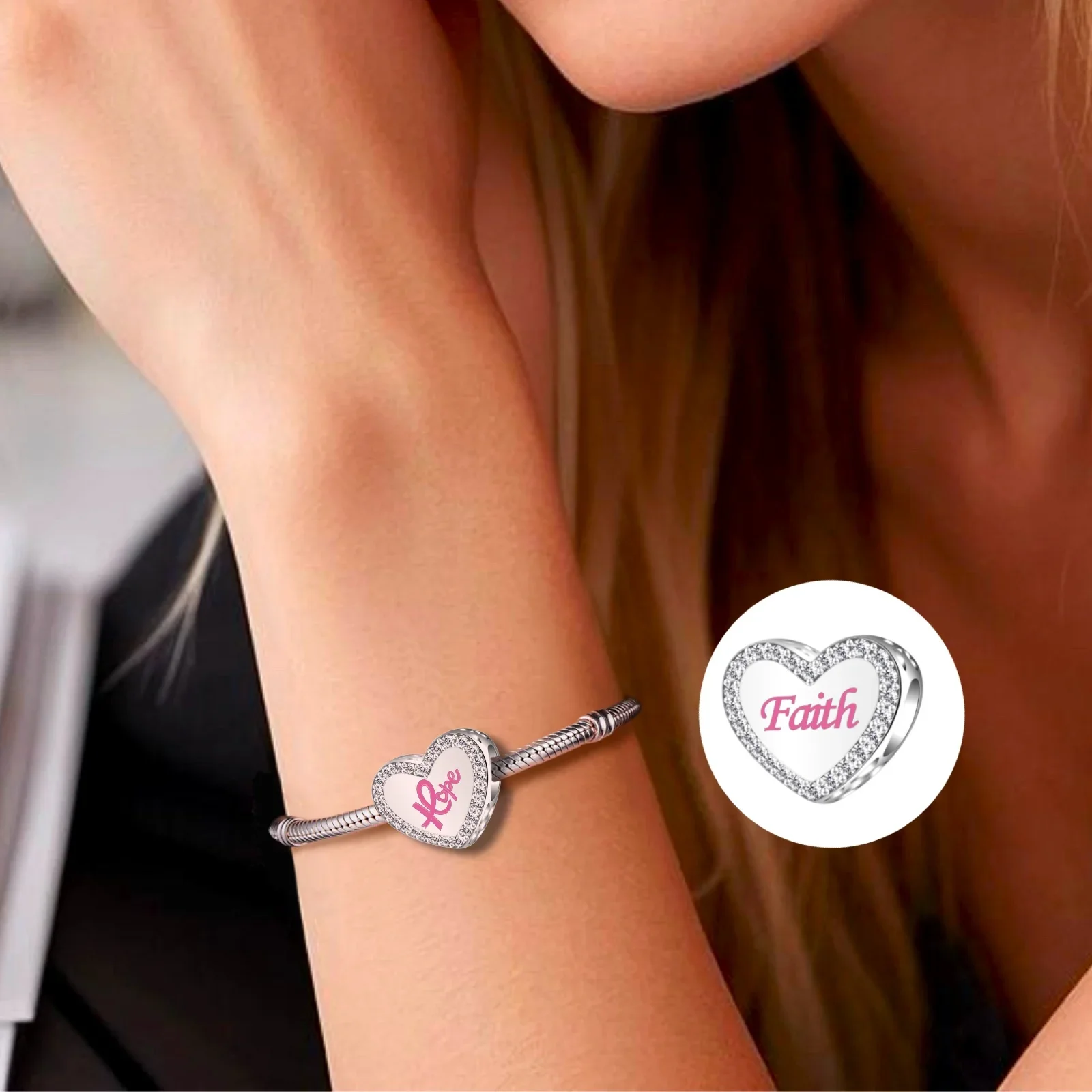 Picture 5: Fit Original Charm Bracelet 925 Silver Hope Faith DNA Serotonin Breast Cancer Awareness Optician Bead For Making Berloque DIY