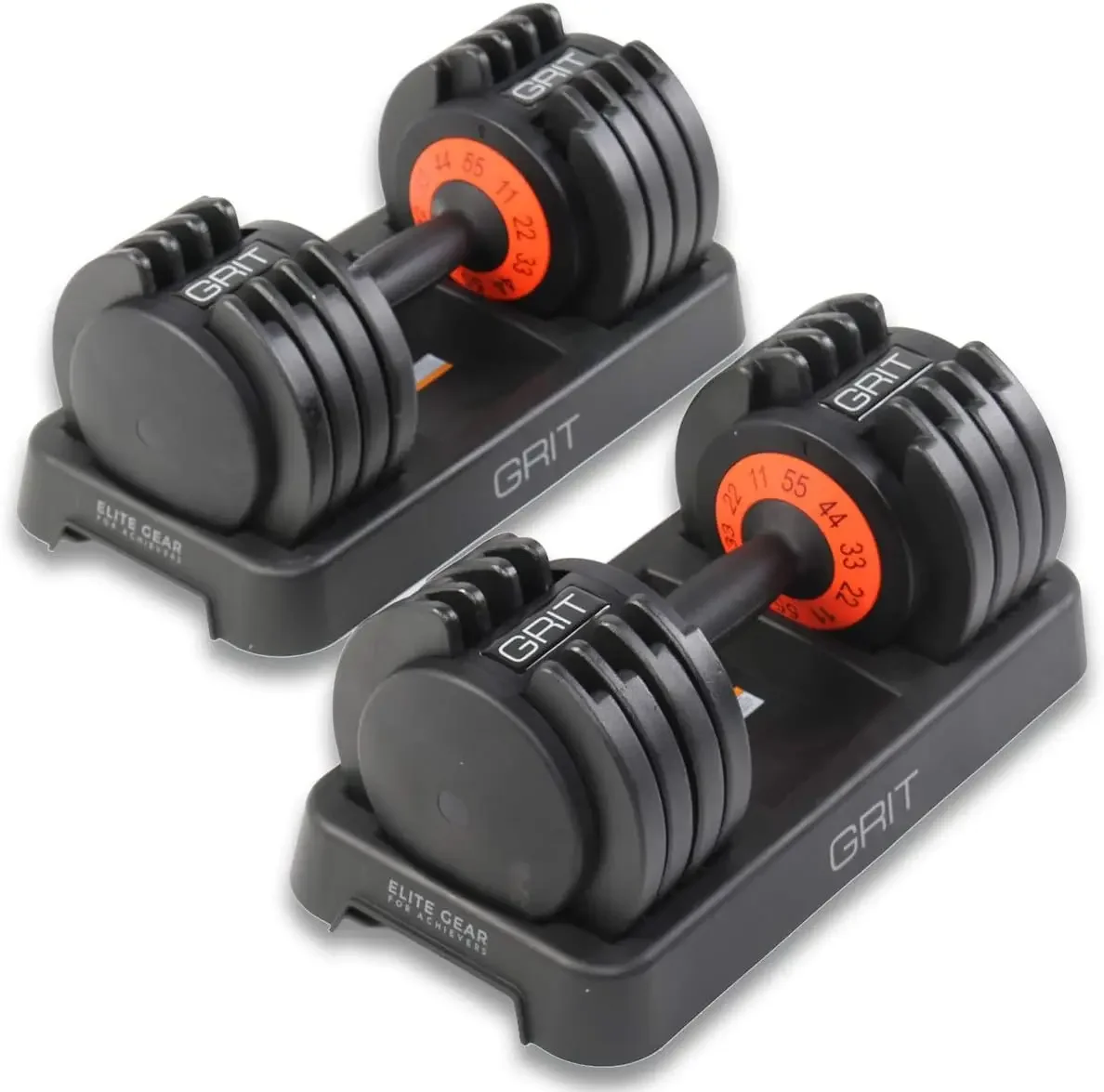 

GRIT Adjustable Dumbbells Set - 11 to 55 Lbs Fast Adjusting Dial Weights - Workout Exercise, Strength Training and Core Fitness