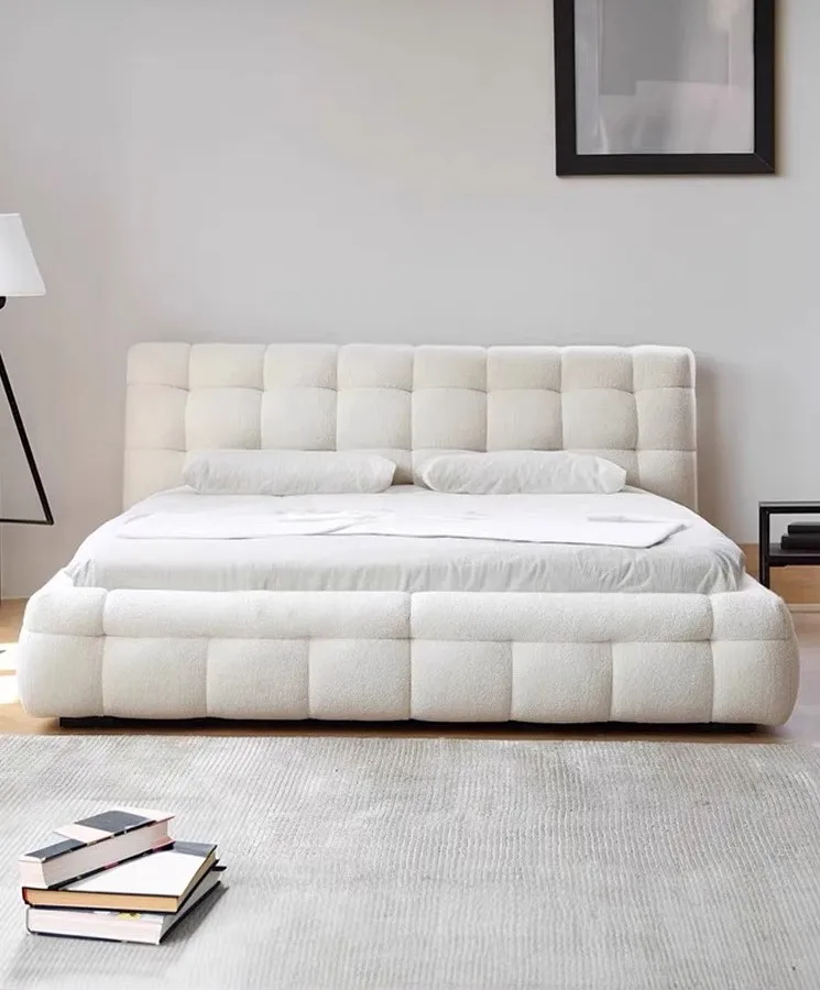 

Creamy Wind Cotton Candy Web Red Modern Simple Master Bedroom Queen Bed High-end Light Luxury Tatami Fabric Bed Double Bed