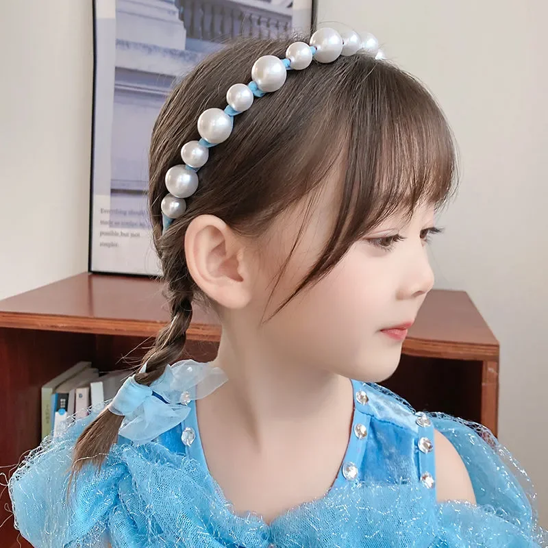 Fench Style Baby Sweet Princess Children's Pearls Birthday Party Headband Hair Hairpin kids' Streamer Hair Accessories