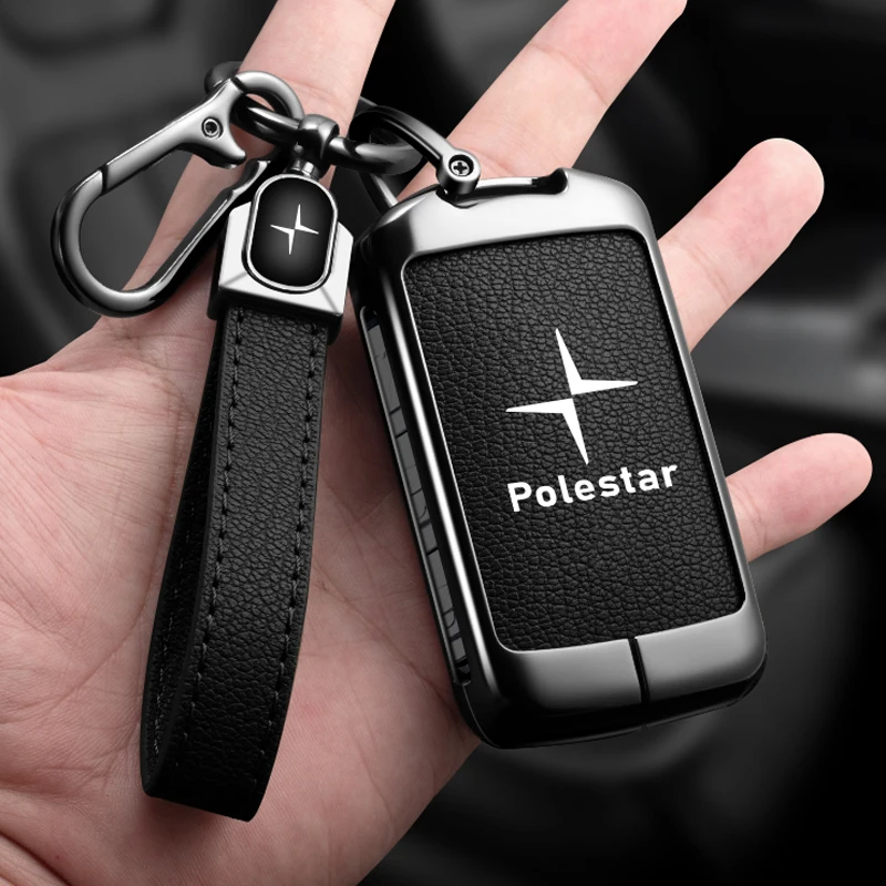 Leather Car Smart Remote Key Case Full Cover Protection Holder Shell For Volvo Polestar 2 Polestar 3 2023 2024 Keyless Keychain