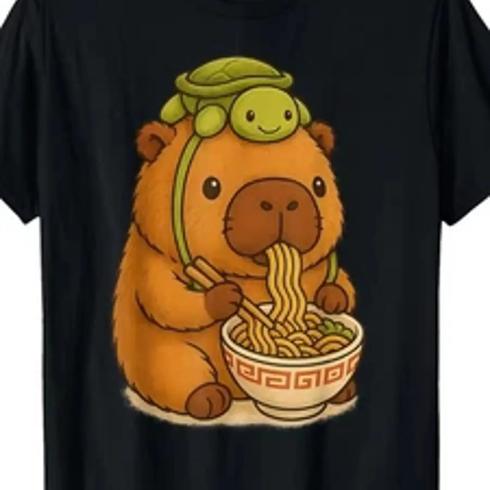Capybara Anime Ramen Turtle Funny Kawaii Capibara T Shirt Vintage Style vintage Washed graphic Breathable Unisex Stylish Soft