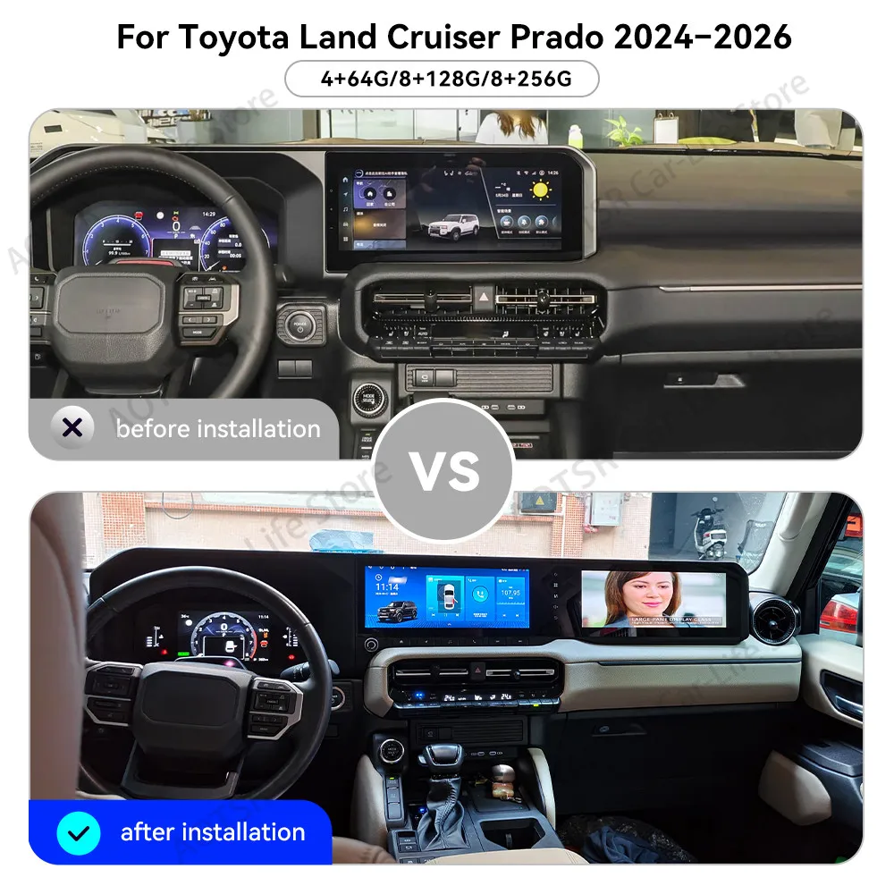 Dual 12.3 In Screen For Toyota Prado LC250 2024~2026 Passenger Entertainment Non-Destructive Android Car Radio Multimedia Player