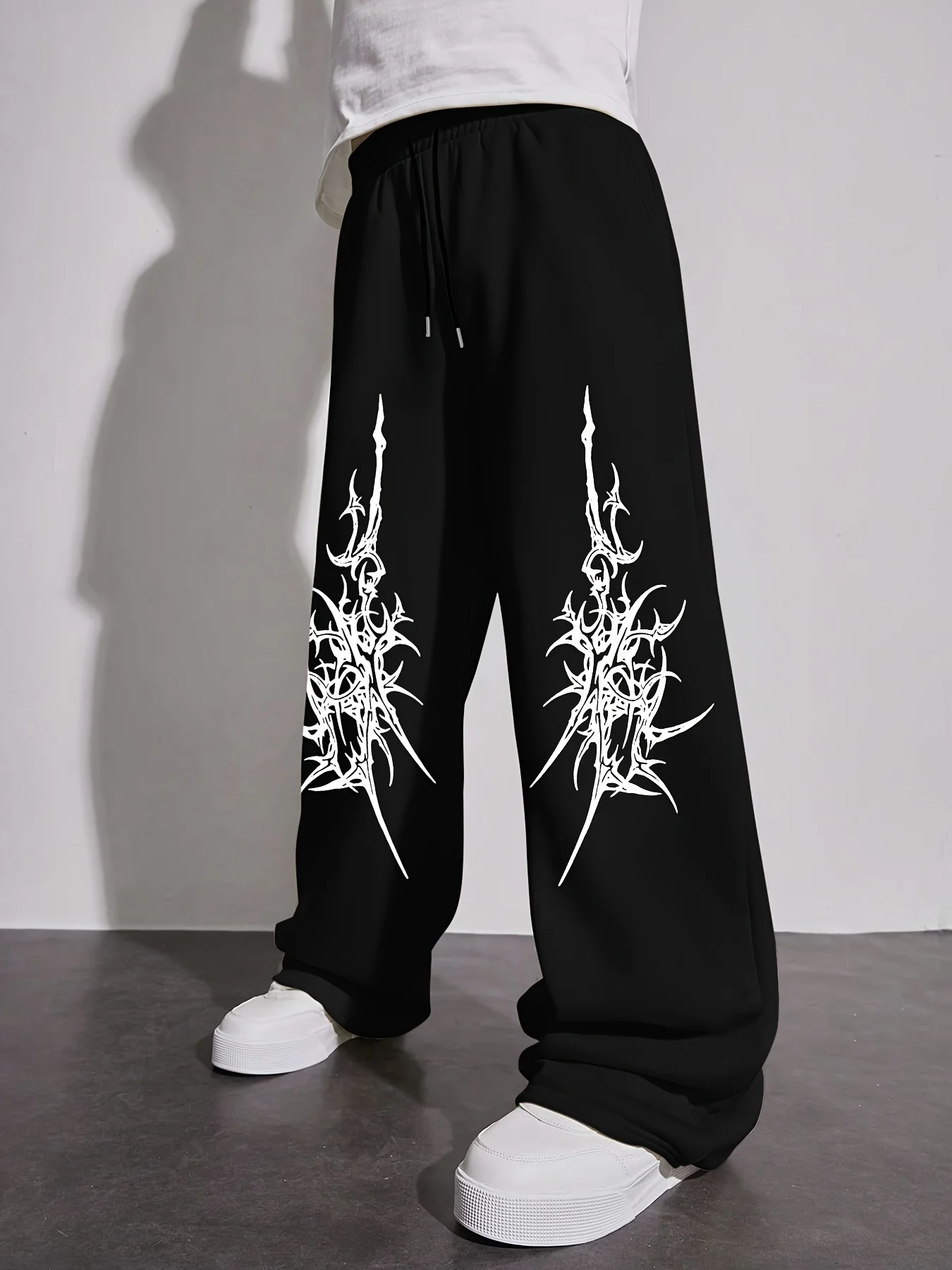 Men American Vintage Dark Sweatpants Tribal Totem Print Elastic Drawstring Loose Straight Trousers Trend Daily Street S-3XL