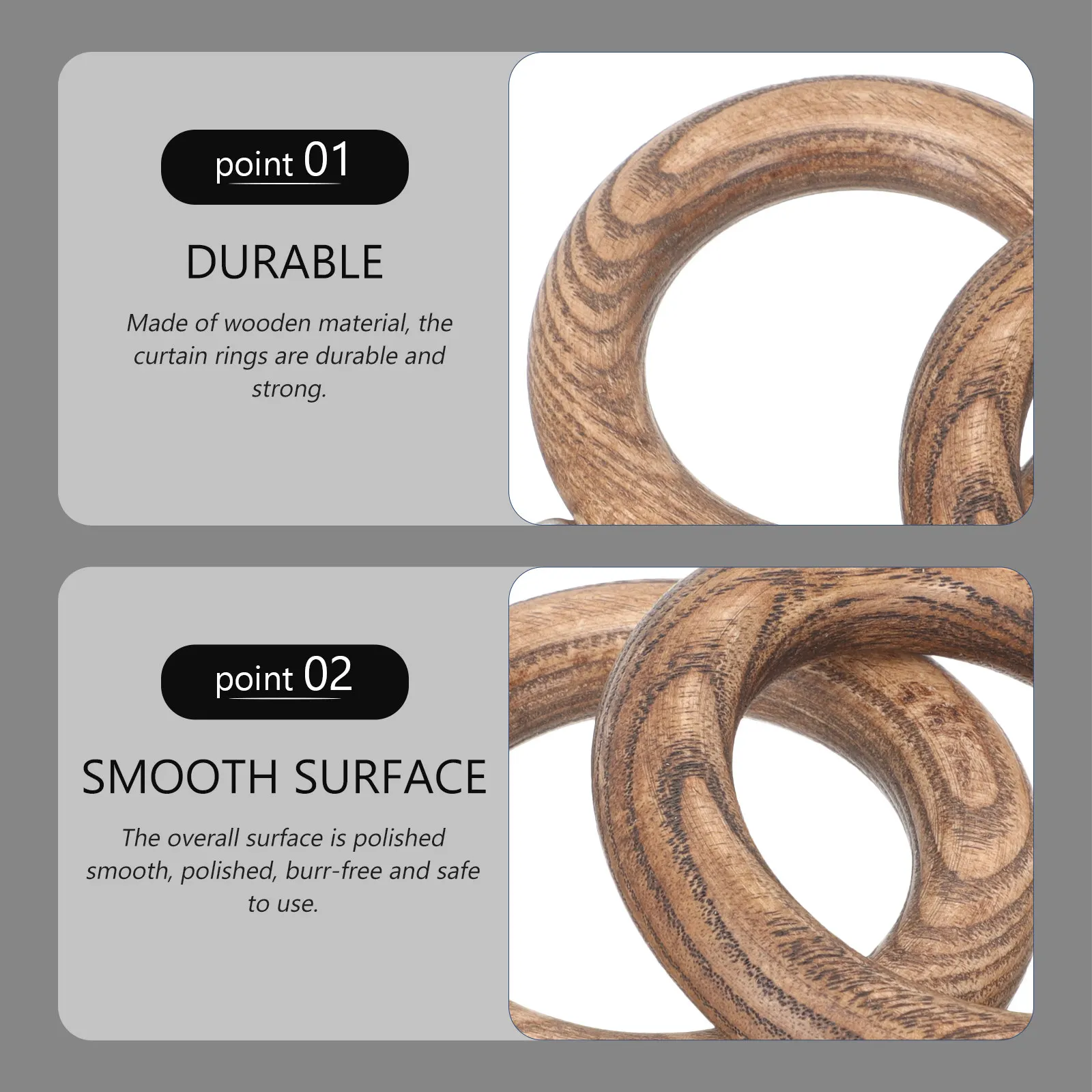 2Pcs Wooden Curtain Rings Replacement Set for Roman Rods Pleated Curtains Home Decoration Sturdy Safe Curtain Fixing Rings