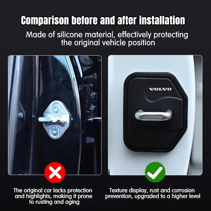 4PCS  Silica gel Car Door Lock Cover Protect Buckle Cover Anti Rust Accessories For Volvo S40 S60 S90 XC60 XC90 V40 V50 V60 V90