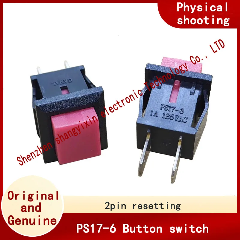 Original PS17-6 square push-button switch No lock reset switch Normally open (press power electrify) 125V 1A