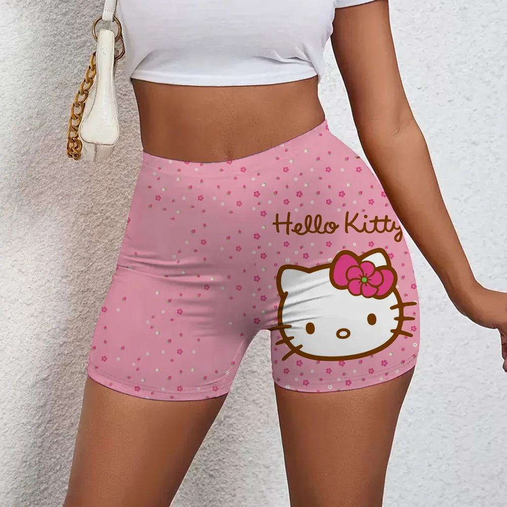 Olá kitty correndo shorts feminino hip levantamento de peso ginásio collants feminino bicicleta emagrecimento shorts cintura alta yoga shorts