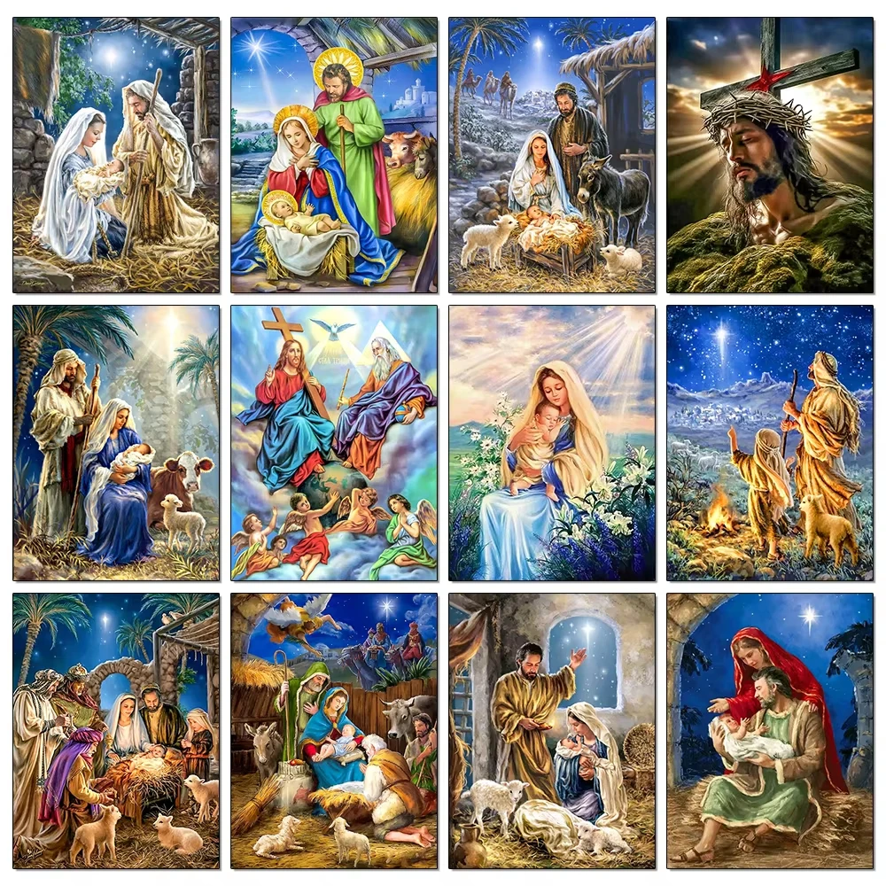 DIY Diamantmalerei Jesus Geboren im Krippen Diamantstickerei Religiöses Symbol Kreuzstich Vollrunde Diamanten Mosaik Strass