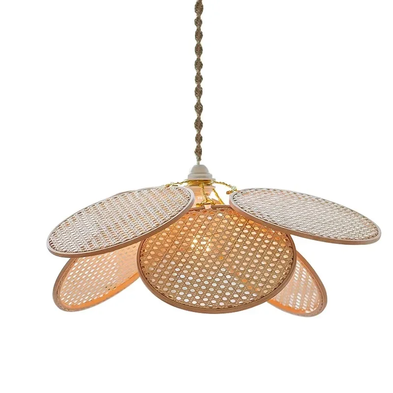 Moderno japonês wabi sabi rattan arte flor forma lustre sala de jantar quarto decoração casa pingente luz luminárias interiores