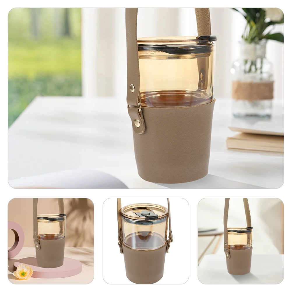 

2pcs Coffee Cup Sling Pu Portable Water Bottle Carrier Handheld Sleeve Reusable Drink Holder For Tea Lightweight Easy