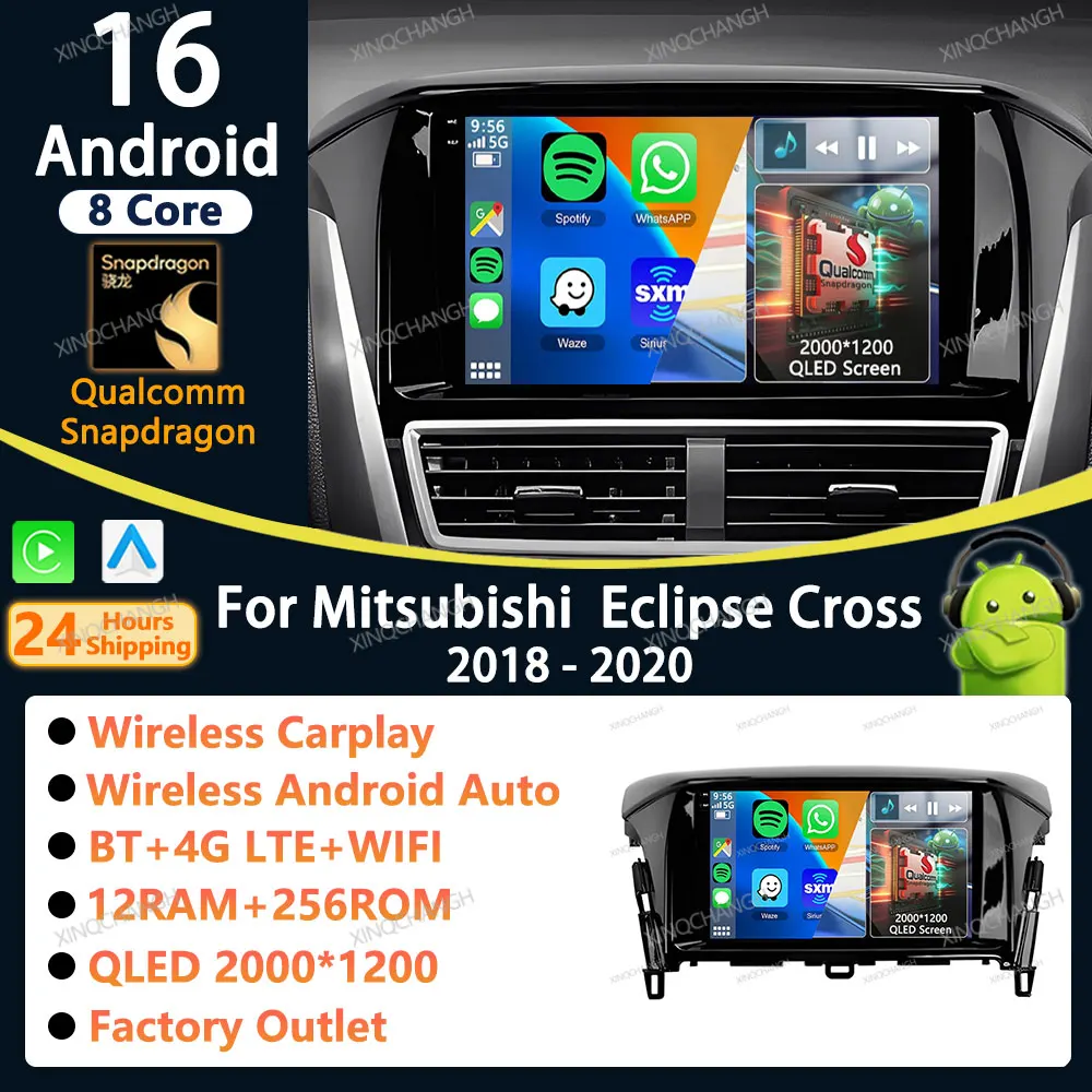 Radio para Auto con Android 16 y Carplay para Mitsubishi Eclipse Cross 2018-2020, Kit de Panel de Montaje para Audio y Video, Reproductor de Unidad Principal