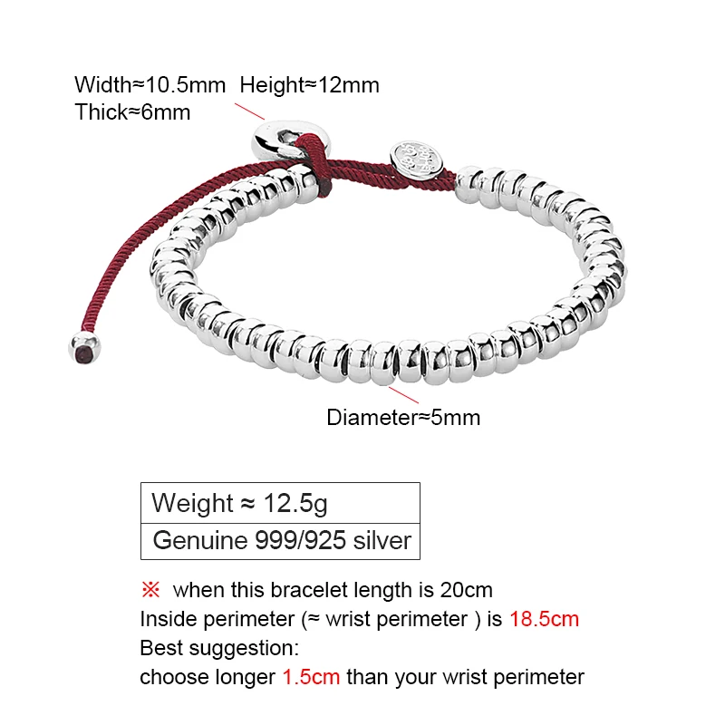 ZABRA 925 Silver Coiled Bracelet Men's and Women's Year of The Dragon Broken Silver Several Red Bracelets