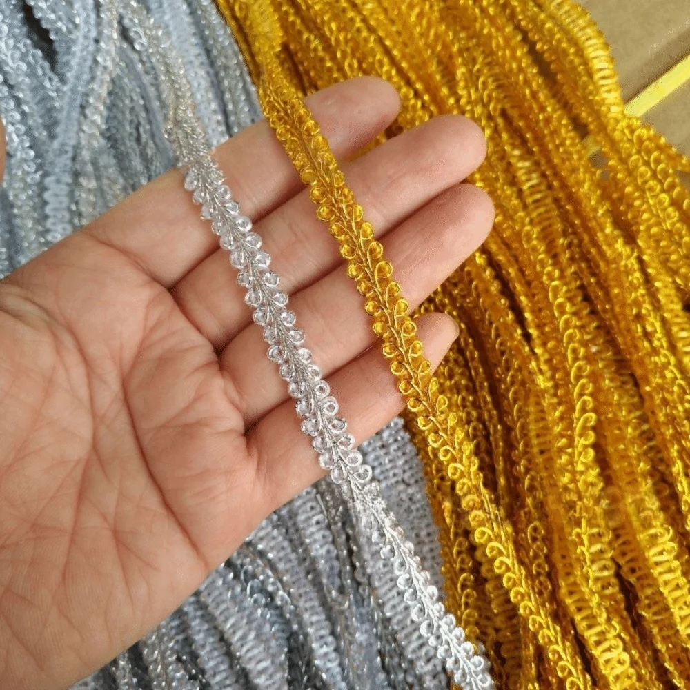 42M Length 8mm Width Herringbone Lace Trim Centipede Design Gold Silver Tone Flat Weave Ribbon Herringbone Grain Flat Weave