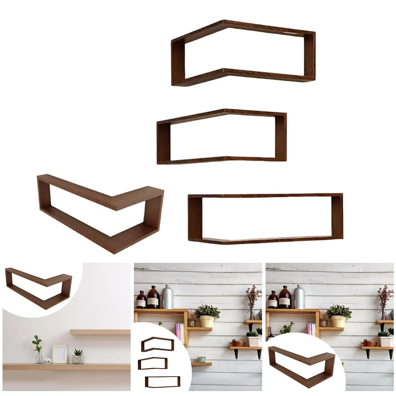 Easy Install Wooden Corner Wall Shelf Floating Storage Organizer for Bedroom Bathroom Home