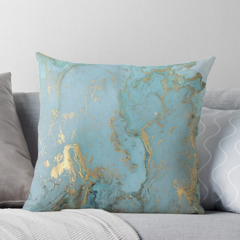 

Marble Design - Gold Effect - Turquoise Blue, Teal Marbling Throw Pillow Ornamental Pillow autumn pillowcase pillow pillowcase