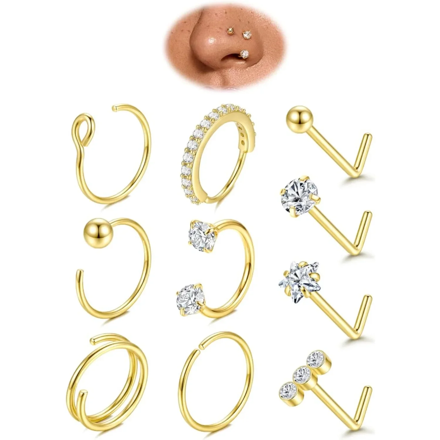 Florideco 20G Horseshoe Nose Rings for Women Surgical Steel Nose Stud Septum Lip Rings  L Shaped Nostril Piercing Jewelry