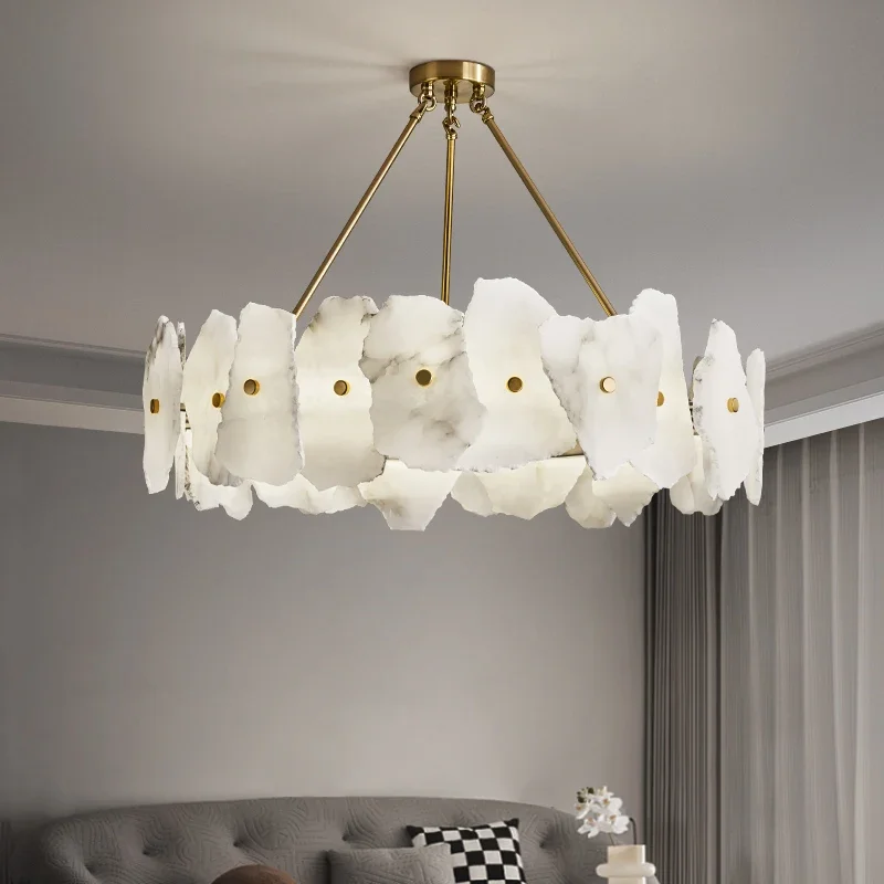 

White Marble LED Chandelier for Restaurant Living Room Round/Long Pendant Light Nordic Bedside Background Decor LED Lighting