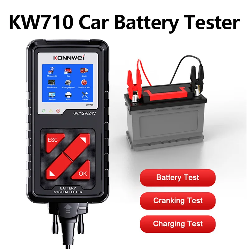 

KW710 Car Battery Tester 6V/12V/24V 100-2000CCA Battery Load Analyzer Car Cranking and Charging System Test Diagnostic Tools