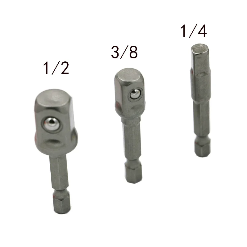 Adattatore per presa in acciaio al cromo vanadio da 3 pezzi con gambo da 0,14 a 1/4 "3/8" 1/2 "punte per trapano di estensione set di punte esagonali utensili elettrici