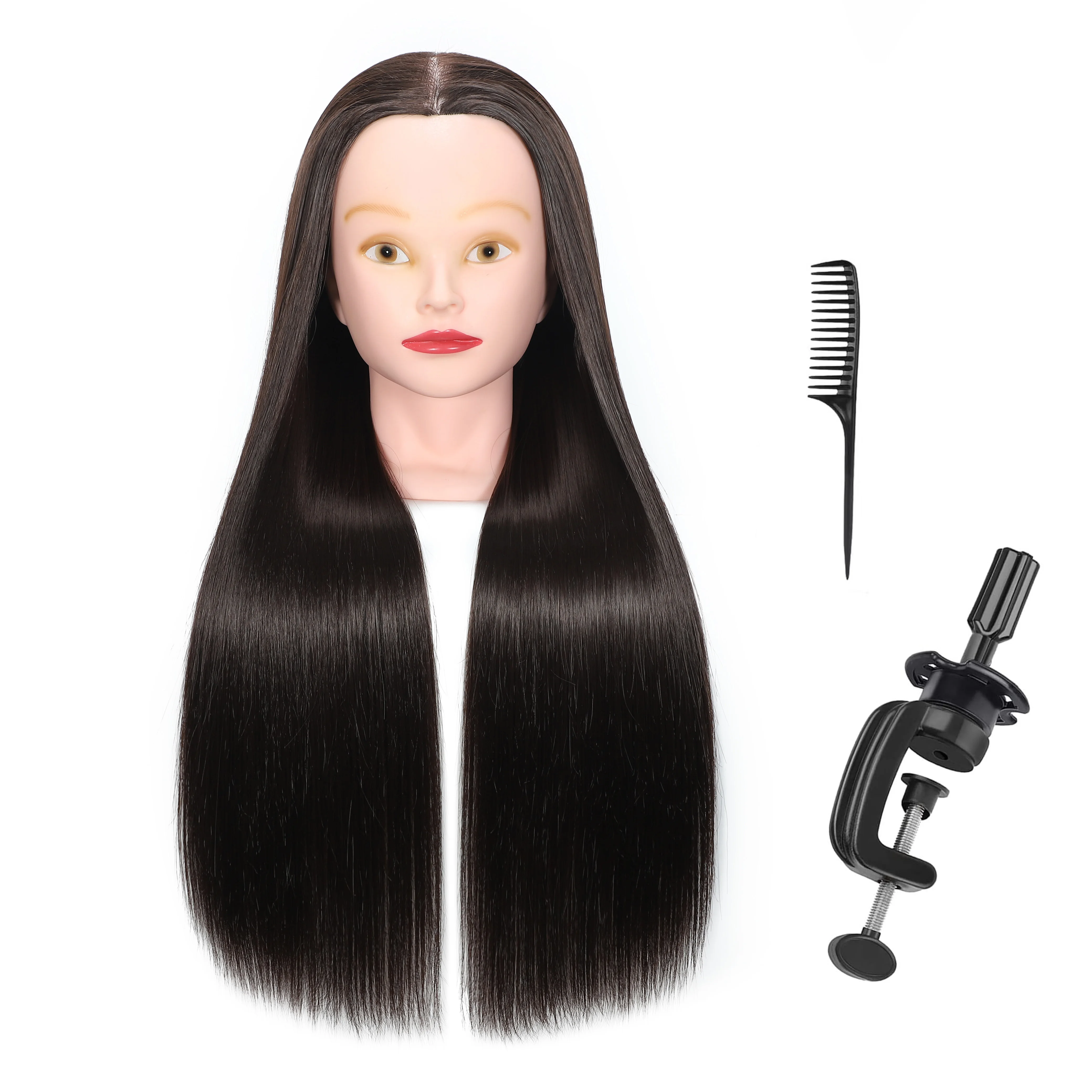 

26"-28" Mannequin Head Hair Styling Training Manikin Cosmetology Doll Head Synthetic Fiber Hair and Free Clamp Holder