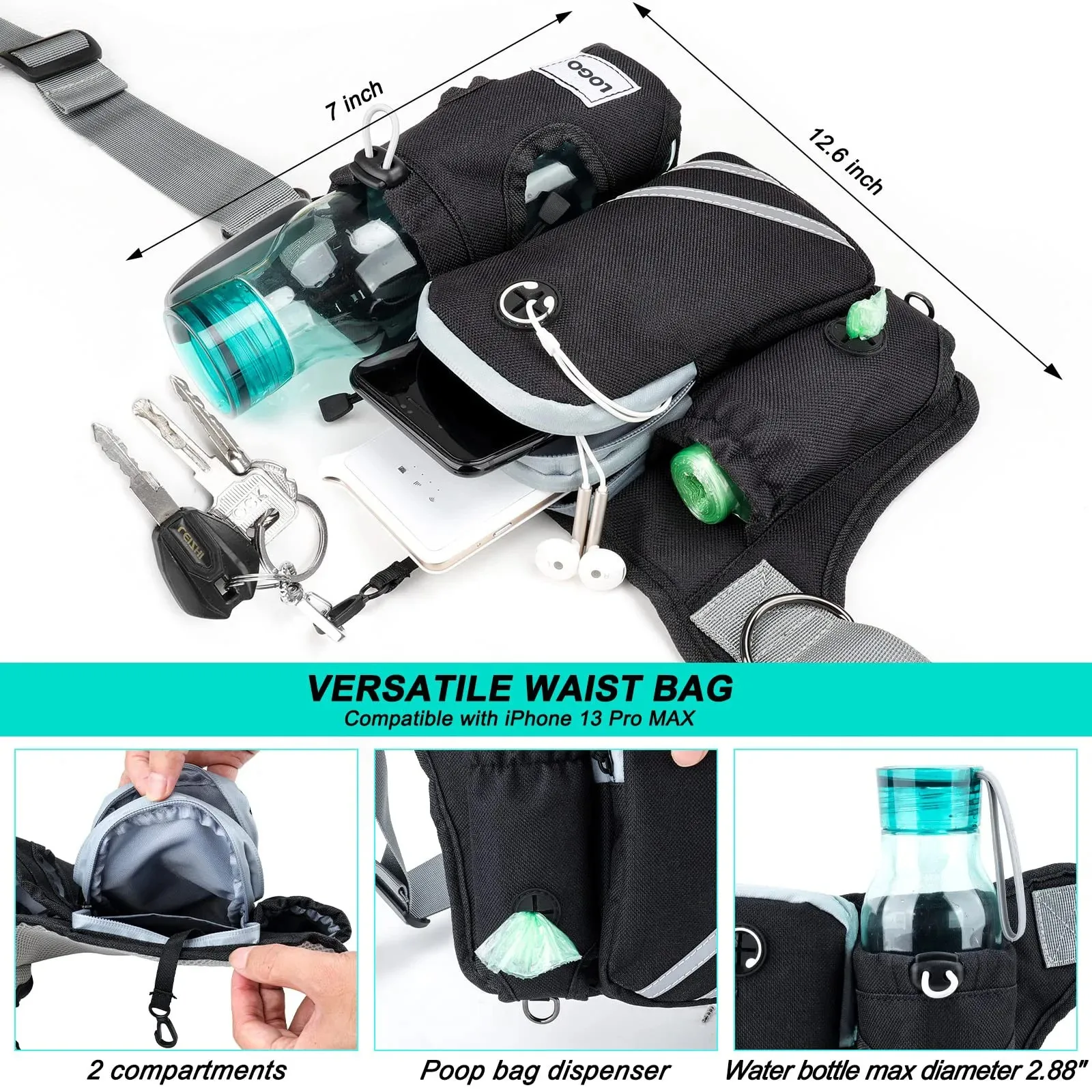 Retractable Hands Free Dog Leash with Adjustable Waist Belt @Chris.Hikes.USA Equipment 4