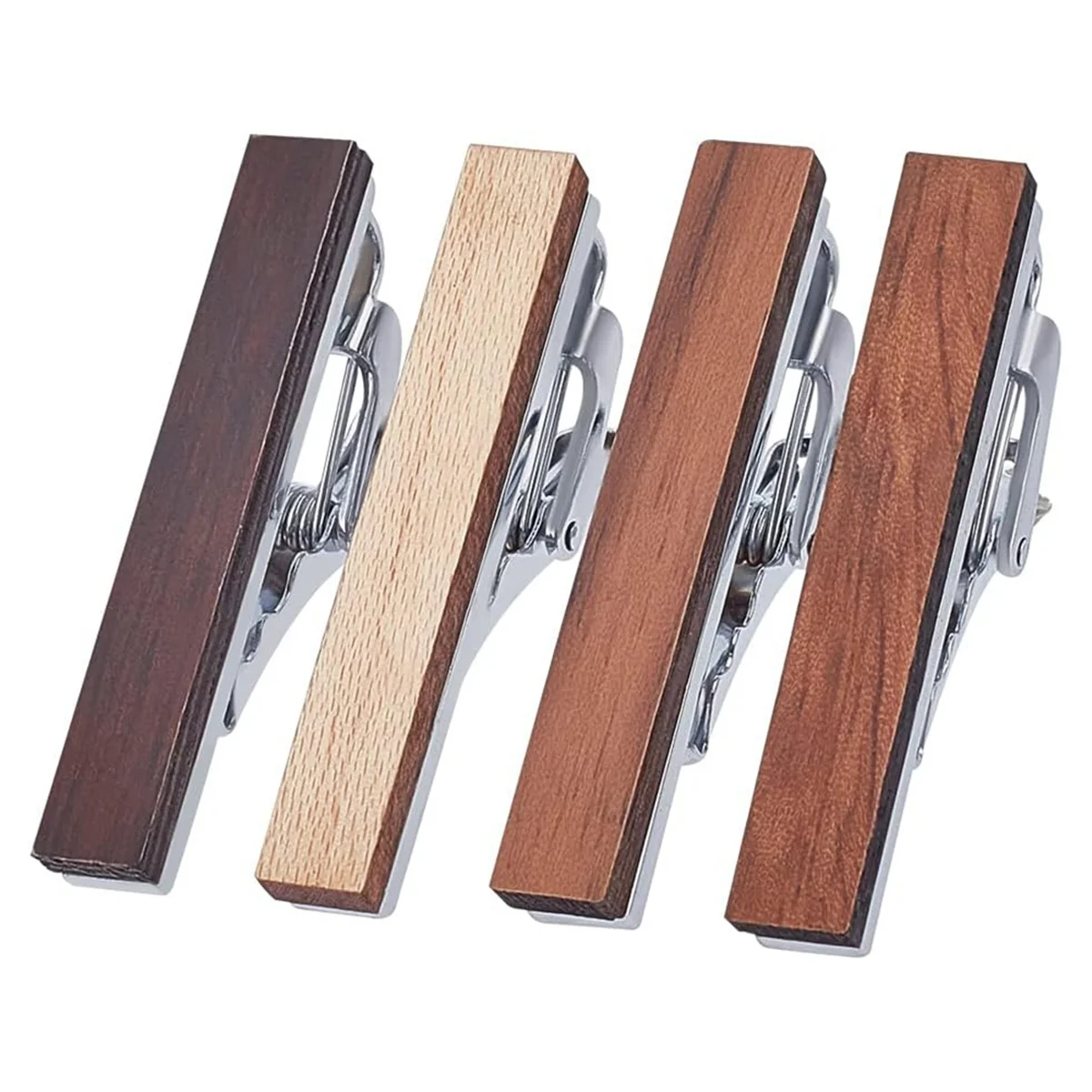 ADP-4 Pcs Wood Tie Clip for Men Natural Tie Bar Fashion Personalized Wooden Tie Slide for Wedding Anniversary Business