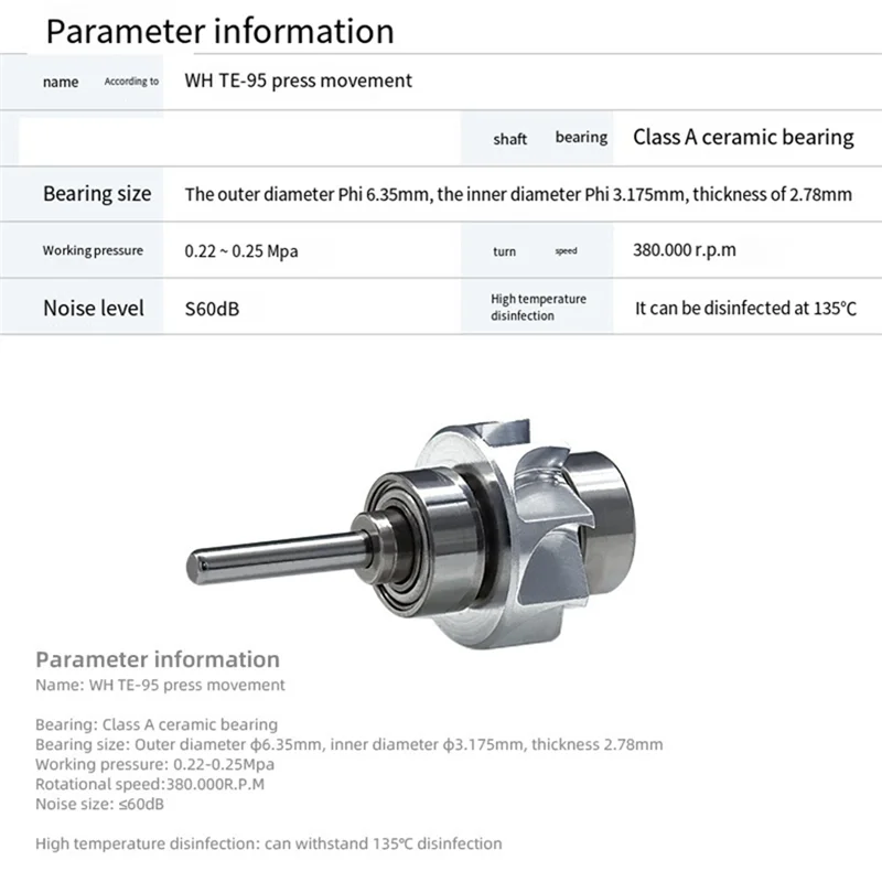 B58B- Cartridge Turbine Rotor  Ball Bearings Fit WH TE-95  High Speed Handpiece  Product Accessories