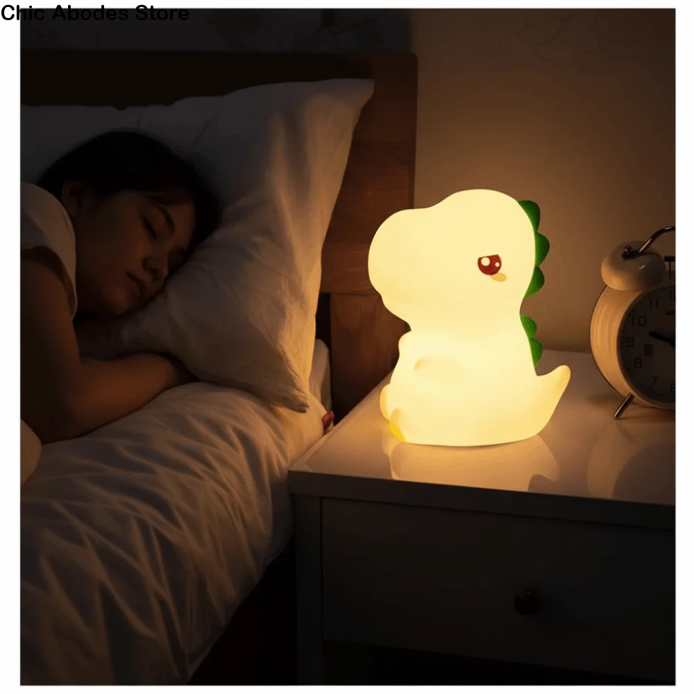 ضوء دافئ على شكل ديناصور من السيليكون ضوء ليلي USB شحن مستشعر لمس ناعم مصباح كرتوني قابل لإعادة الشحن LED مصباح ليلي ديكور