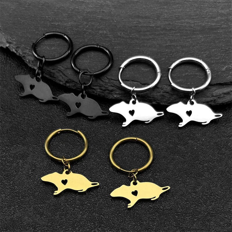 Niedliche kleine Maus-Ohrringe für Damen und Herren, Edelstahl, Gold, Silber, Farbe, schöne Ratte, Haustierliebhaber, Tropfen-Ohrring, Schmuck