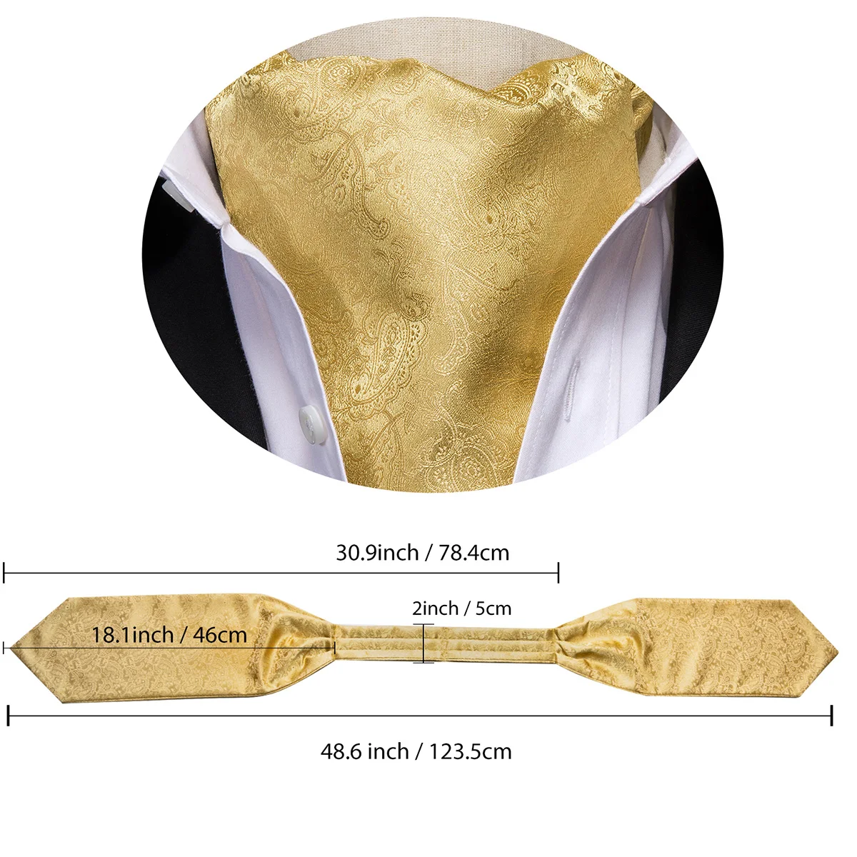 ハイネクタイ シルク メンズ アスコット ハンキー カフス セット ジャカード ペイズリー 花柄 クラバット ネクタイ セルフ ヴィンテージ アスコット ブラック グレー レッド ゴールド ピンク ブルー