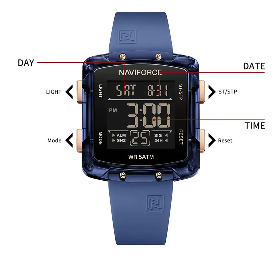 NAVIFORCE Fashion Digital Watches Women Sports Watch Waterproof 50M Square Electronics Digital Watches LCD Women's Wristwatch