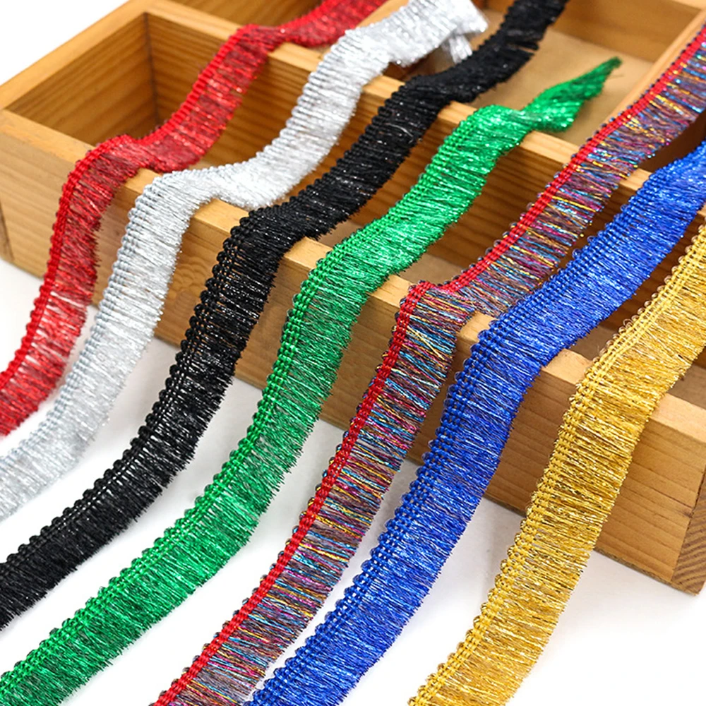 1.5cm Metallic Tinsel Fringe Trim Shiny Tassel Fringe for Sewing Dance Performance Costume Ethnic Dress Party Backdrop Decora