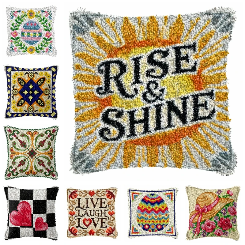 RISE&SHINE Latch Hook Kit Rugs Classic Carpet Embroidery Set Love Embroidery Kit Cross Stitch Pillow Smyrna Buttons Package DIY