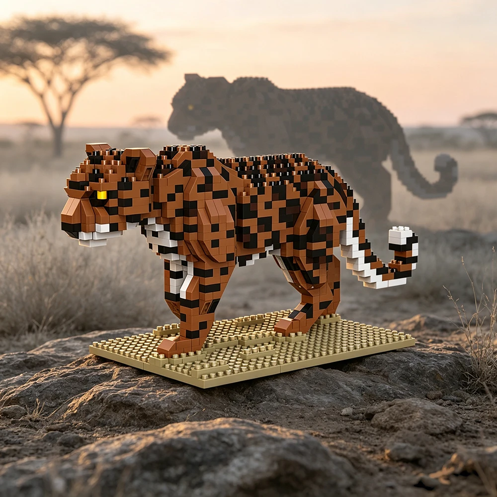 Micro Mini Cheetah Animal Building Blocks Wild Life Model DIY Assembly Bricks Christmas Gift Home Desktop Decor Creative Toy