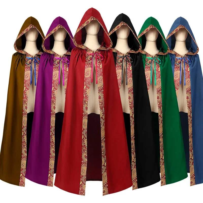 

Hood Cloak Cosplay Medieval Long Cape Halloween Party Women Men Adult Long Mage Witchcraft Wicca Robe Conceal Gown Reenactment