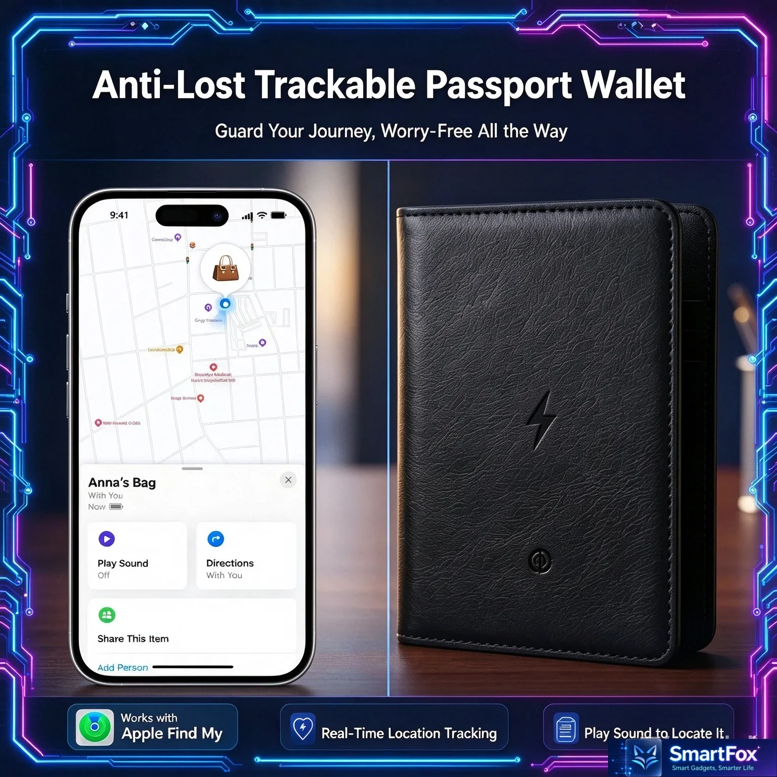 Eco-Friendly Vegan Leather Travel Passport Holder, Anti-Lost Smart Locator Passport Cover, IOS-System Tracking For Apple Find My