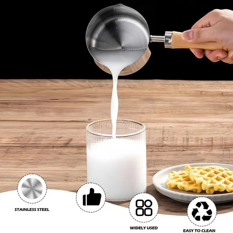 QX2E Elegant 250ML Stainless Steel Small Saucepan With Heat Resistant Handle And Pour Spout For Kitchen And Dining