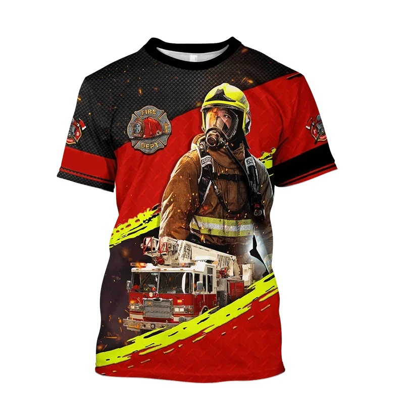 

Firefighter Graphic Printed Summer Men's O-Neck T-Shirts Casual Short Sleeve Pullover Fashion Streetwear Men Clothing