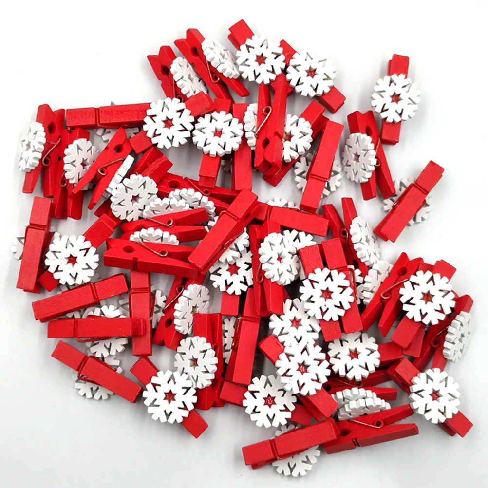 

25pcs Wooden Photo Clips Mini Red Snowflake Design Wood Clamp For Home Office Decorative Clips Clothpin Holiday Party Display