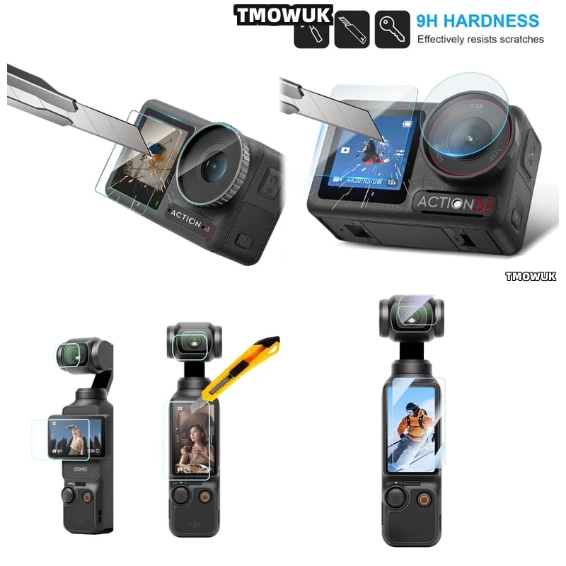 

For DJI Pocket 1 2 Osmo Pocket 3 Action 2 4 Pro Bubble - Free Tempered Glass Lens Cap
