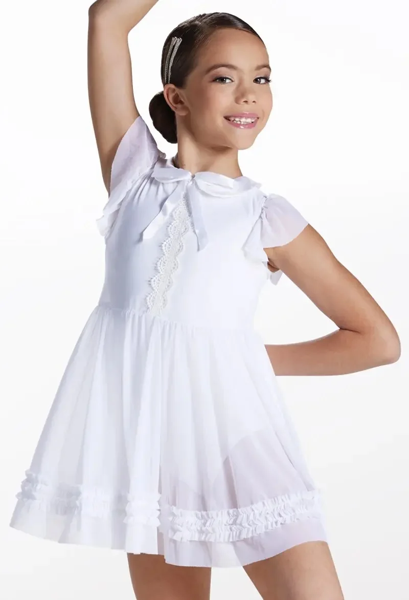 Ballet white short sleeved short skirt jazz custom dance costume