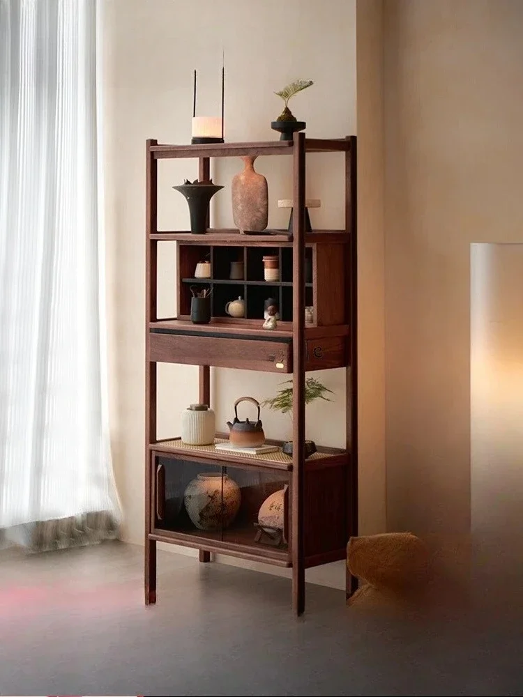A  Black walnut display cabinet antique rack living room office shelf