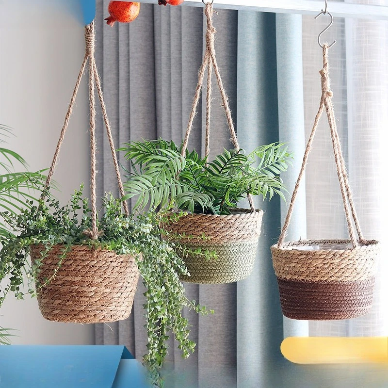 Vine woven woven straw woven hanging basket, hanging flower pot, flower basket, green ivy pot, garden decorative flower utensil